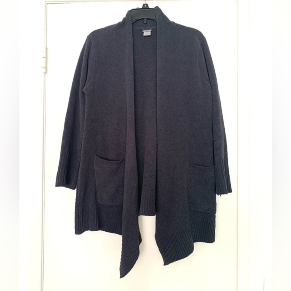 Natori Chenille Cardigan Classic Casual Basic Lagenlook Black Grey Size Medium